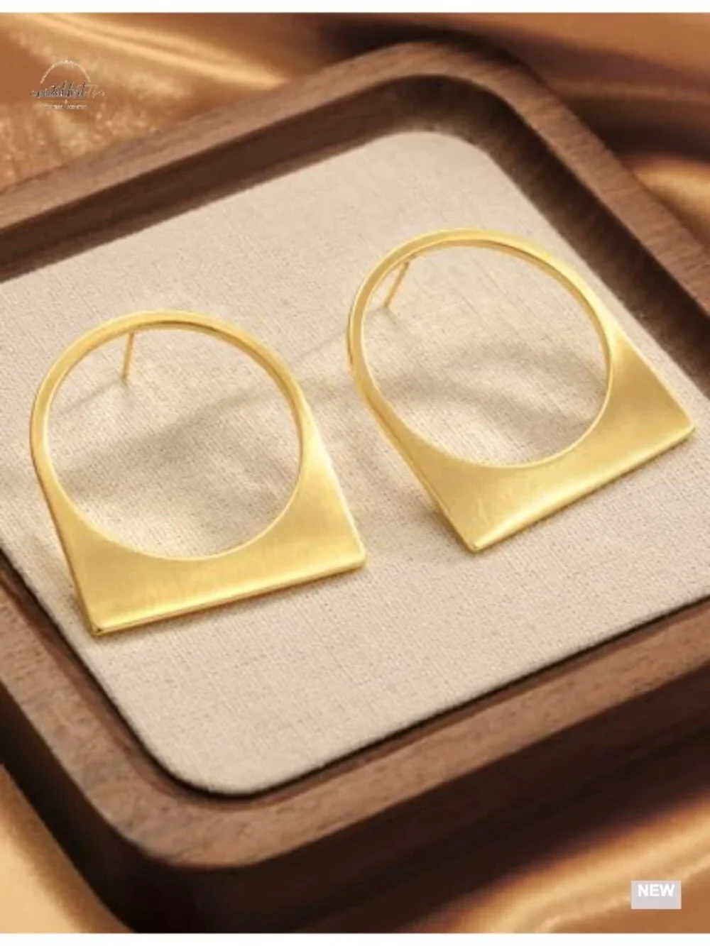 14K Gold Plated Brushed Metal Hollow Circle Drop Earrings Lightweight Modern
